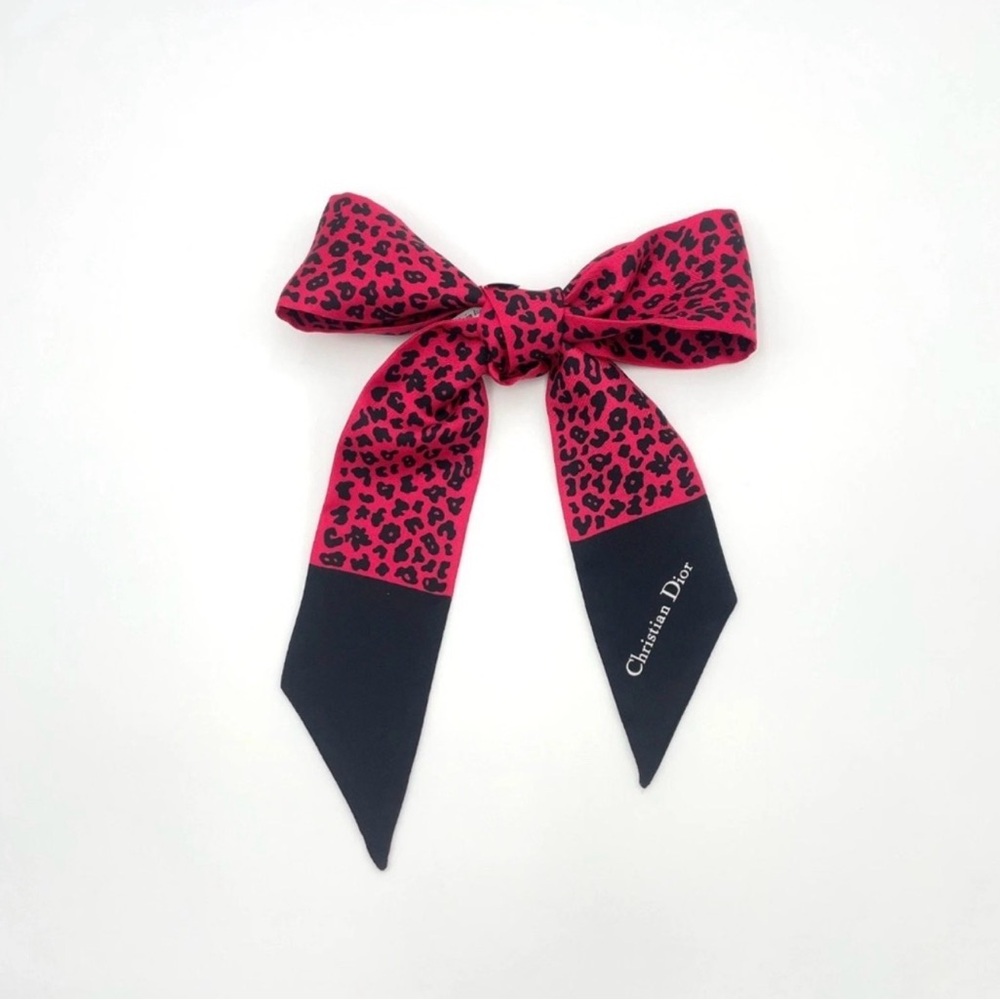 AUTHENTIC Christian Dior Pink & Black Leopard Print Silk Mitzah Scarf - Picture 2 of 4